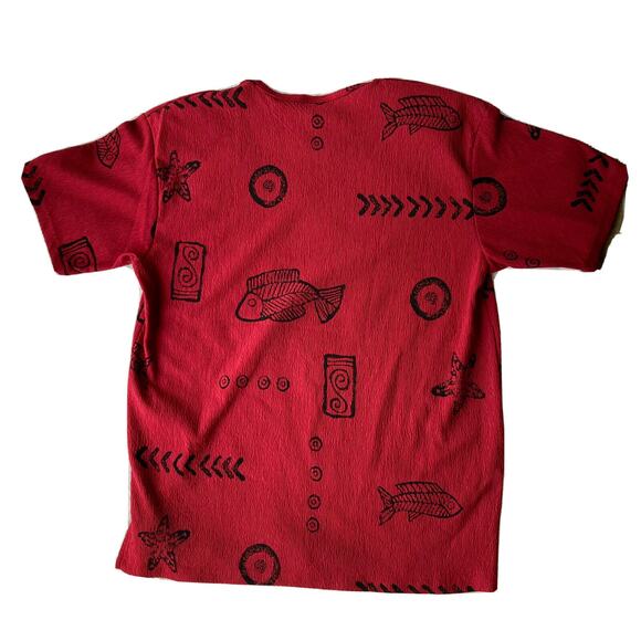 JPLA Shirt Sz M Fish Hawaii Surf Tropical Red Black Summer Vintage Womens - Picture 4 of 8